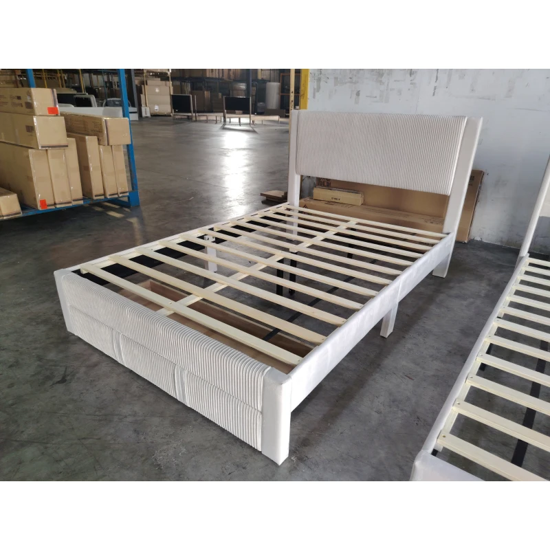HOMCOM Polsterbett 140x200 cm mit gepolstertem Kopfteil und Stauraumschublade Holzlatten Einfache Montage Beige