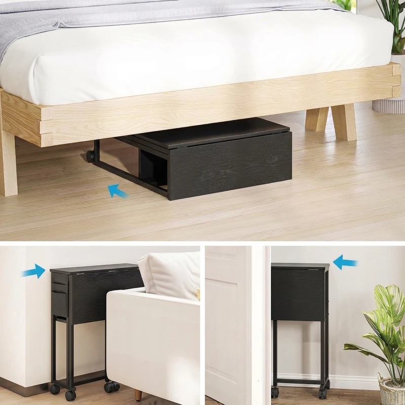 HOMCOM Scrivania Pieghevole con Ripiano Aperto e Tasca Laterale, in Legno e Acciaio, 63x50x75 cm, Nero