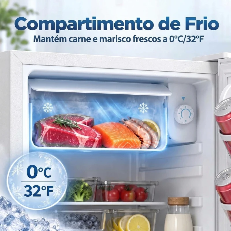 HOMCOM Mini Frigorífico 72,5 L com Compartimento Refrigerador Silencioso Porta Reversível Termóstato Ajustável Prateleira Ajustável e Gaveta Branco