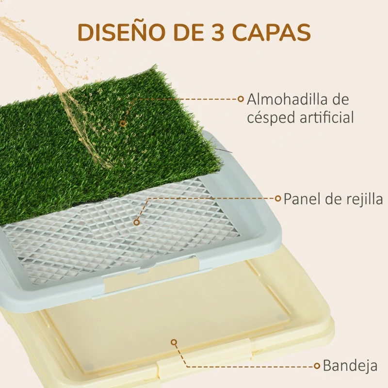 PawHut Arenero para Perros con Césped Artificial Rejilla y Bandeja para Entrenamiento de Cachorros 46,5x34x5,5 cm Multicolor