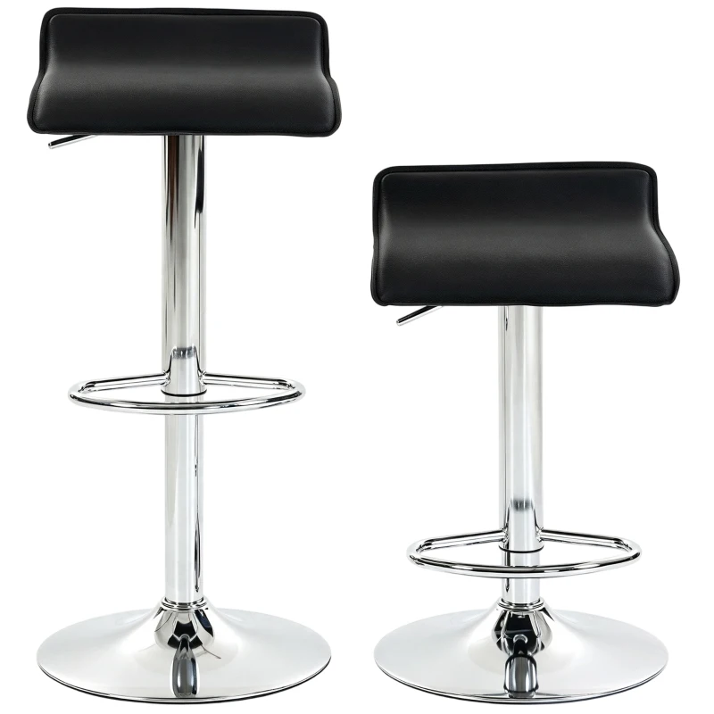 HOMCOM Conjunto de 2 Bancos de Bar Giratórios Bancos Altos de Cozinha com Altura Ajustável 62-83 cm com Encosto e Apoio para os Pés Preto