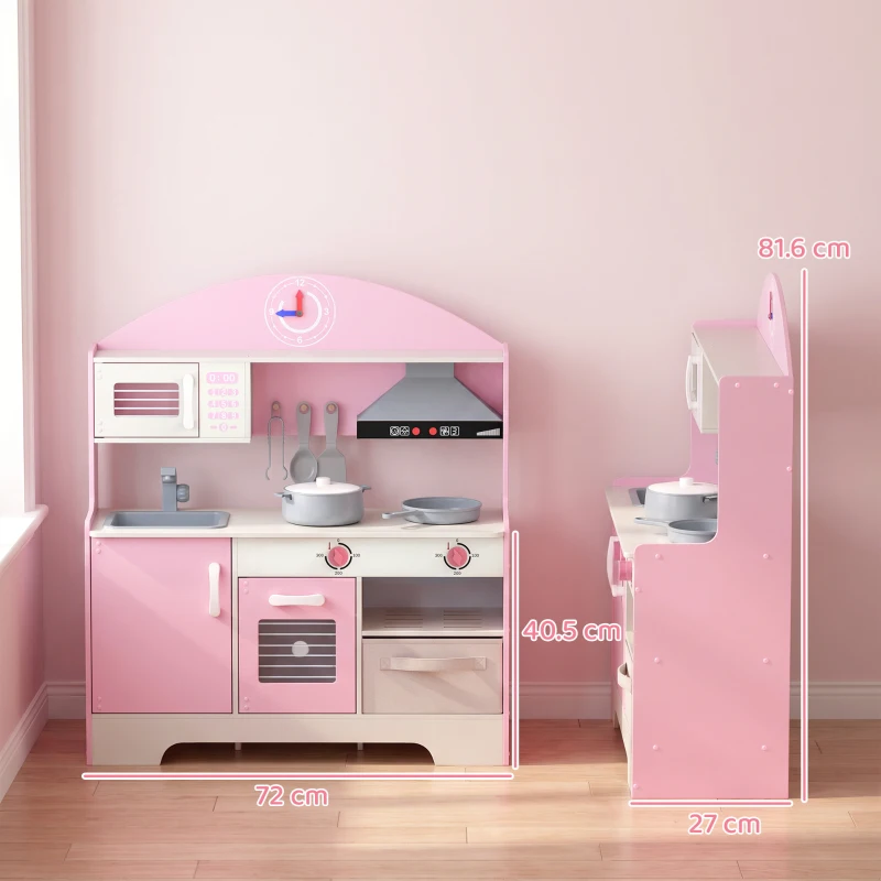 AIYAPLAY Kids Play Kitchen with Lights & Sounds, Pretend Play Toy set with Fabric Drawer, 5-Piece Accessories for 3-6 Years, Pink