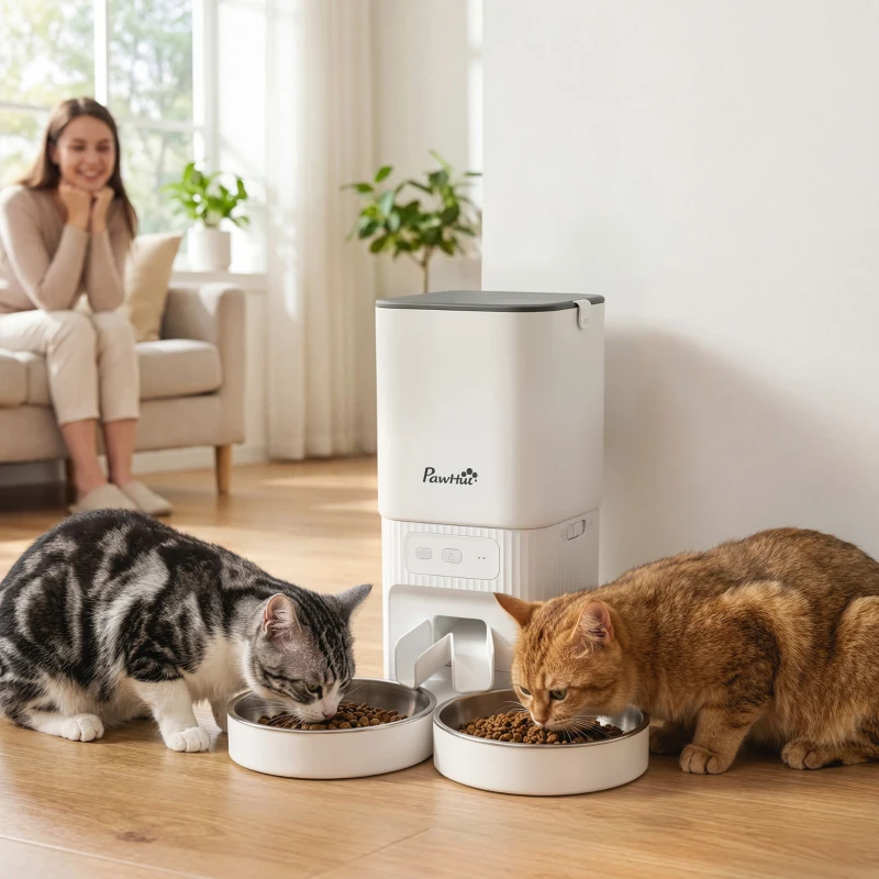 PawHut 7L Automatic Cat Feeder with App Control, 2.4G/5G WiFi, Timer, 15 Meals/Day, Dual Power, 10s Voice Recording, Anti-Clog