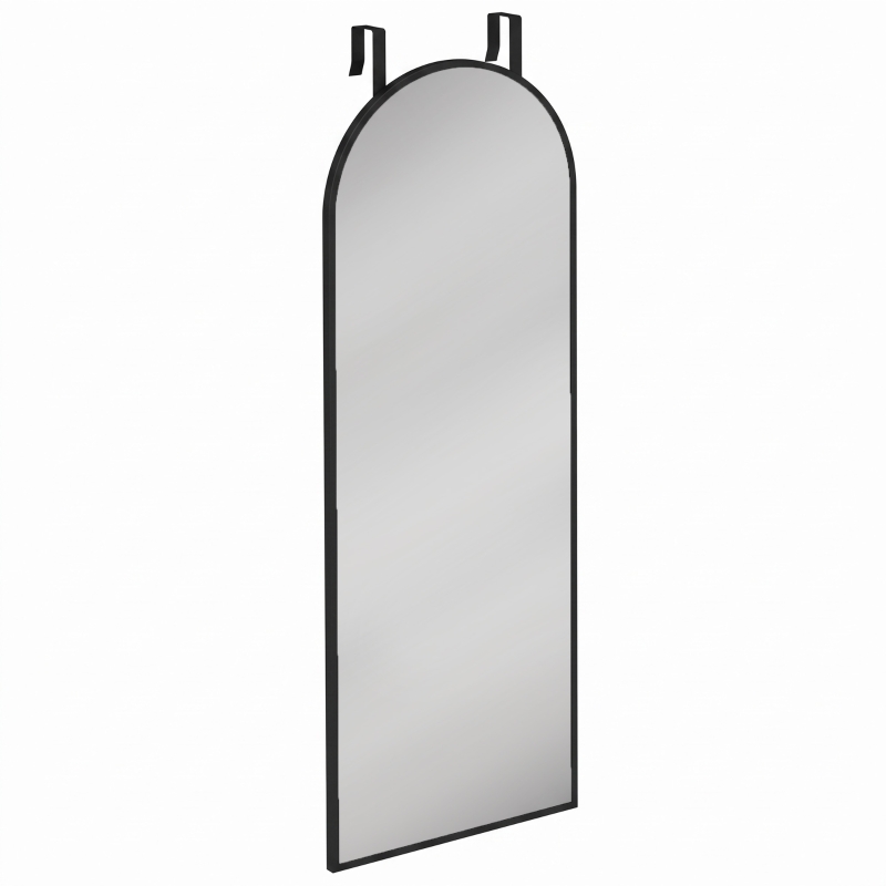 HOMCOM Oglindă de Perete Arcuită 110x40 cm, Ramă din Aluminiu, Cârlige, Design Modern, Negru