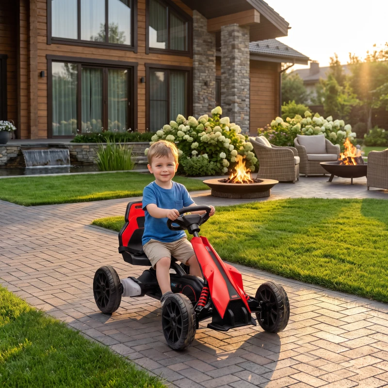 HOMCOM Go Kart Elettrico per Bambini 3-8 Anni, 12V 3-5 km/h, con Cintura di Sicurezza, Capacità 30 kg, Rosso