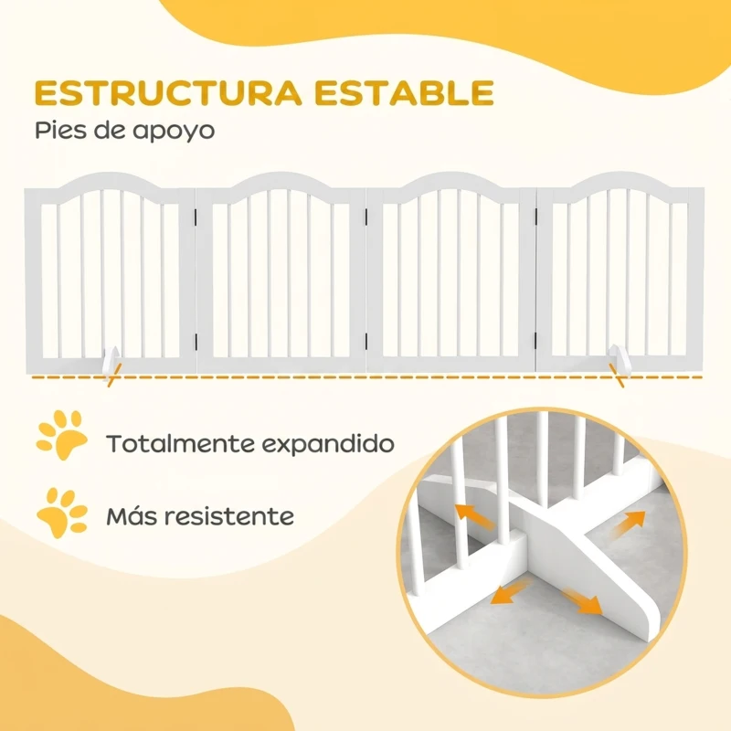 PawHut Barrera de Seguridad Plegable para Perros Pequeños Rejilla de Protección de 4 Paneles con Patas 208x61 cm Blanco