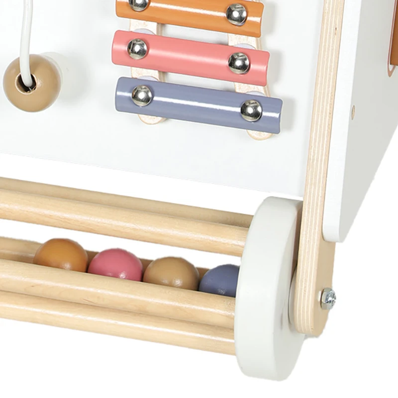 AIYAPLAY Wooden Baby Walker, Montessori Push Along Toy with 5 Blocks and Xylophone Mallet, Adjustable Speed for Toddlers 1.5-3Y