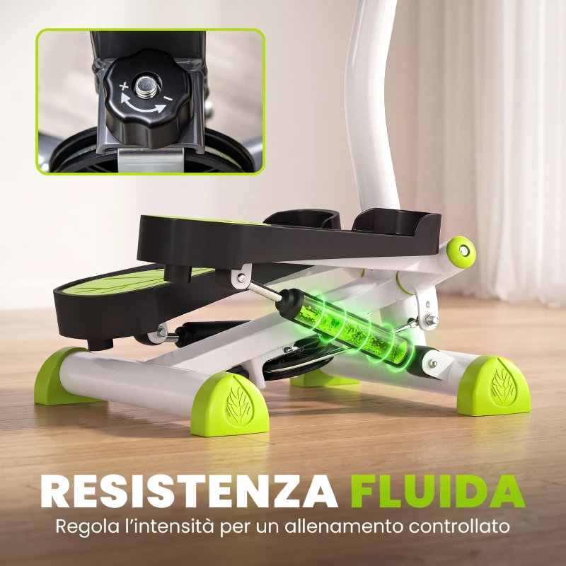 HOMCOM Stepper con Manubrio, Pedali Antiscivolo e Monitor LCD, in Acciaio e ABS, 55x44x108 cm, Bianco Nero e Verde