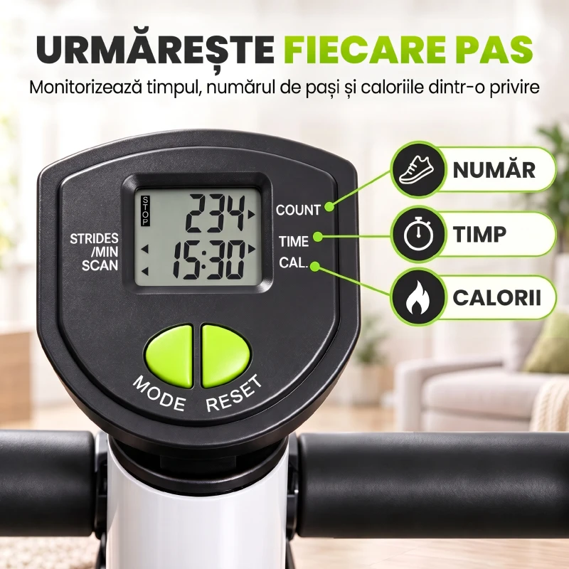 HOMCOM Stepper cu Ghidon, Pedale Antiderapante și Monitor LCD, din Oțel și ABS, 55x44x108 cm, Alb, Negru și Verde