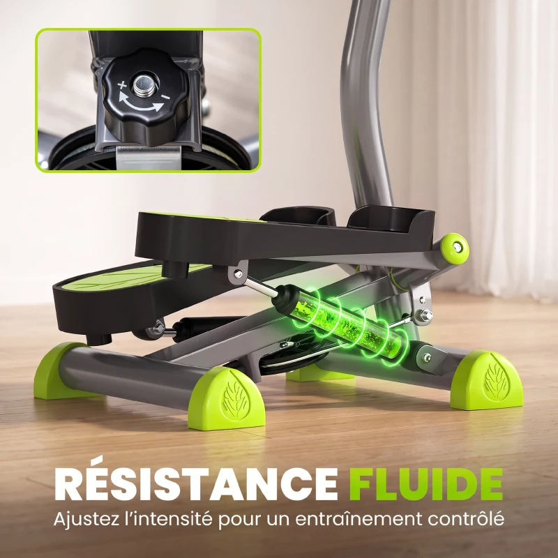HOMCOM Stepper avec guidon stepper fitness appartement écran LCD résistance réglable acier gris vert noir