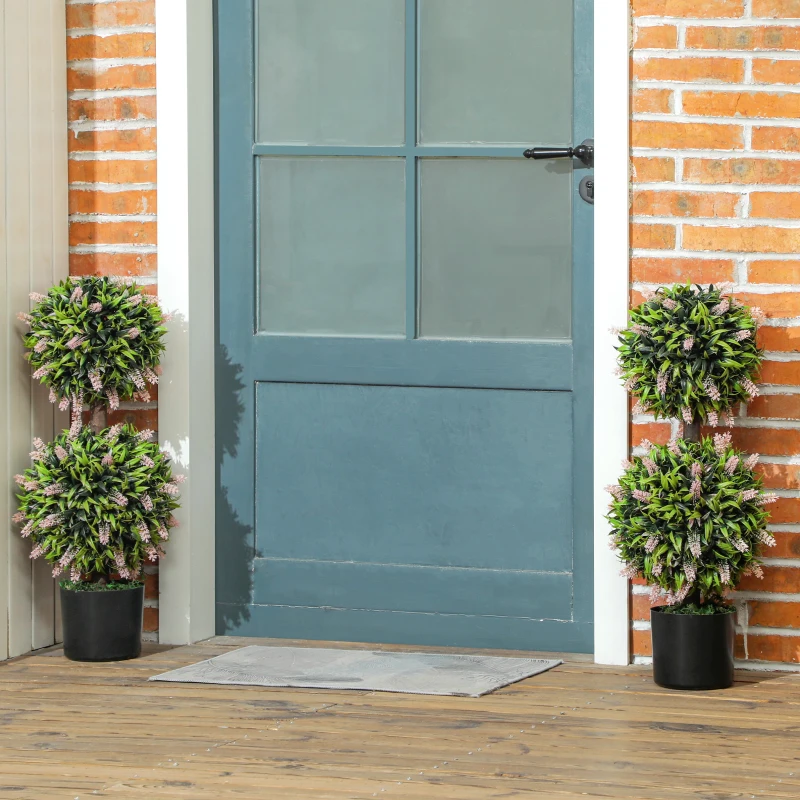 HOMCOM Set of 2 Artificial Plants, Lavender Flowers Ball Trees with Pot, for Home Indoor Outdoor Decor, 70cm