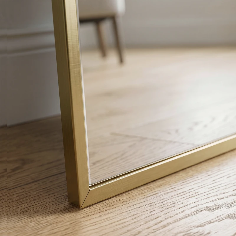 HOMCOM 40 x 110 cm Full Length Wall Mirror, Rectangular Mirror with Adjustable Hooks, Over the Door or Wall Mounted, Gold Tone