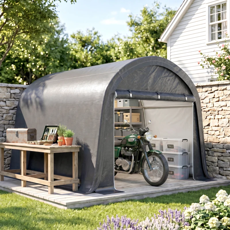 Outsunny Tuinpaviljoen met stevig stalen frame, grote deuren, 3x3m, Grijs(m-9)