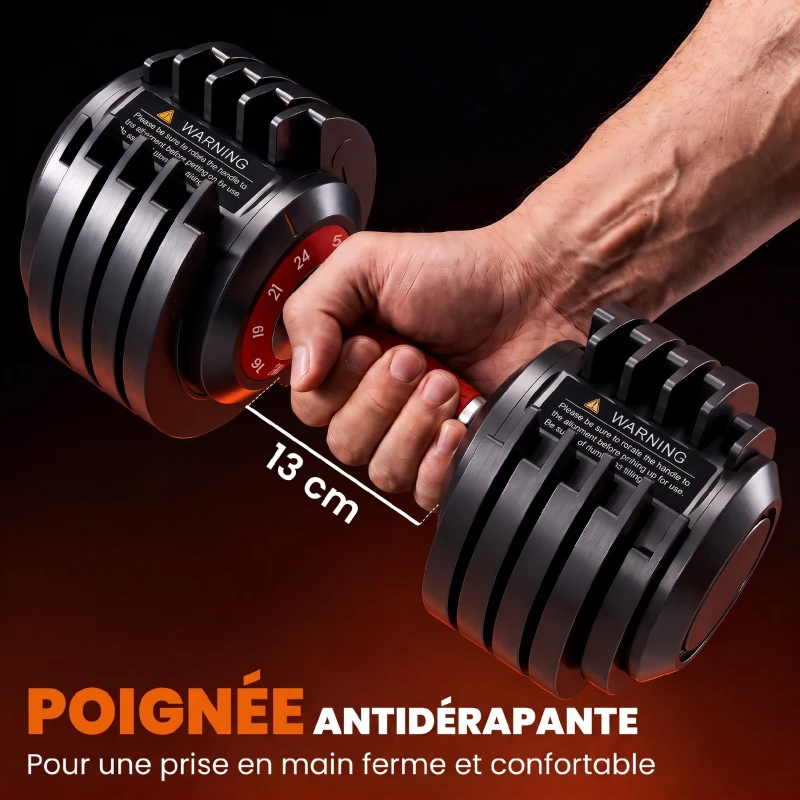 SPORTNOW Haltères Réglables 10 en 1, 2x24kg, Réglage Rapide, Verrou de Sécurité, Poignée Antidérapante, Bases de Rangement, Noir