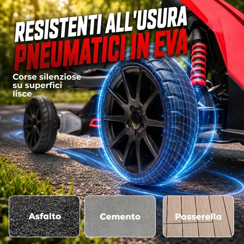 HOMCOM Go Kart Elettrico per Bambini 3-8 Anni, 12V 3-5 km/h, con Cintura di Sicurezza, Capacità 30 kg, Rosso