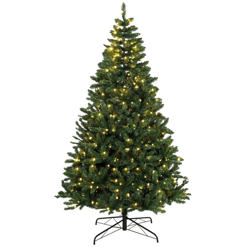 HOMCOM Árbol de Navidad 210 cm con 350 Luces LED 11 Modos Mando a Distancia 1210 Puntas Base de Acero Plegable Verde