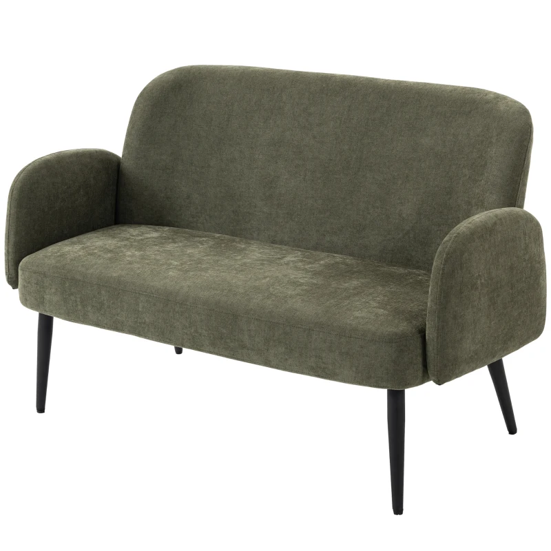 HOMCOM 132cm 2 Seater Sofa, Velvet Comfy Small Sofa Couch with Wide Seat, Thick Padding, Tapered Metal Legs, Green