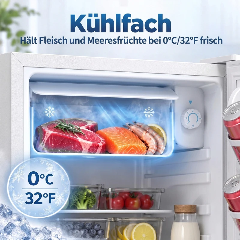 HOMCOM Minikoelkast met vriesvak, instelbare thermostaat, kleine koelkast, 1-deurs, 72,5 liter, wit