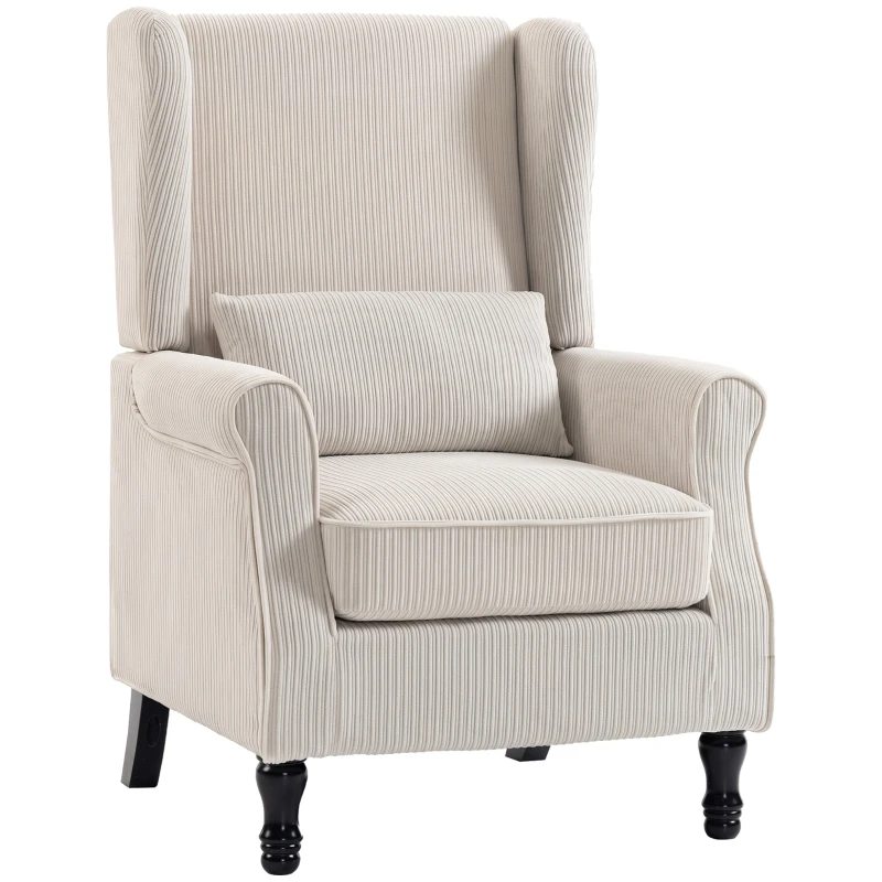 HOMCOM Sessel Ohrensessel mit Armlehnen, Cord-Optik Loungesessel mit Lendenkissen, Hoher Rückenlehne Beige