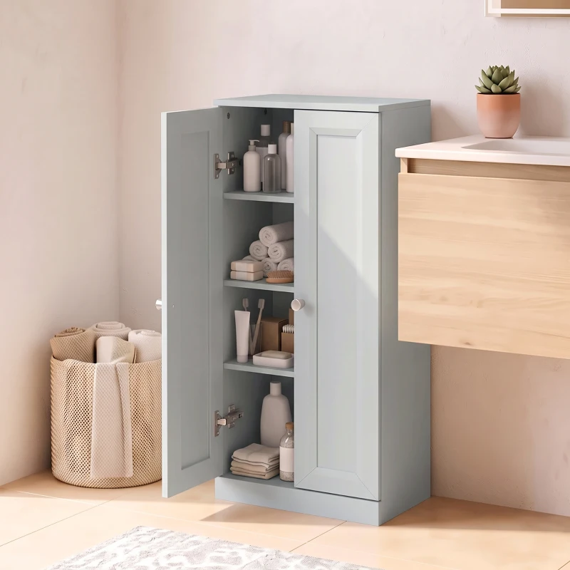 HOMCOM Narrow Bathroom Cabinet, Slim Storage Cabinet with 2 Doors & 4 Tiers, Freestanding Narrow Cupboard