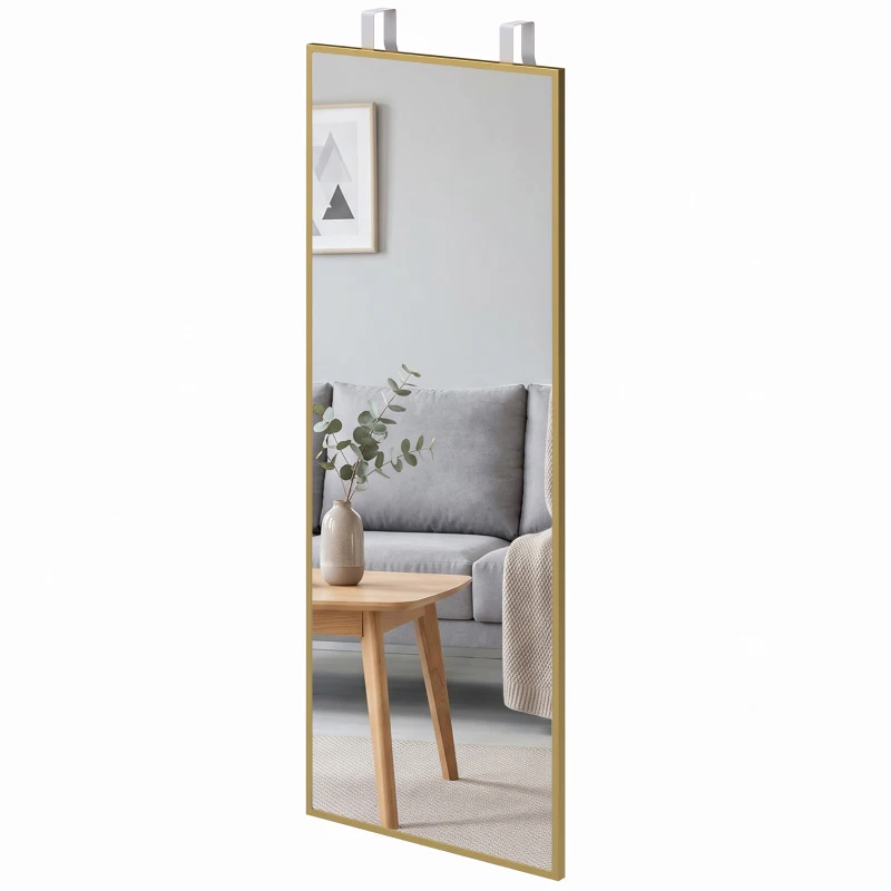 HOMCOM 40 x 110 cm Full Length Wall Mirror, Rectangular Mirror with Adjustable Hooks, Over the Door or Wall Mounted, Gold Tone