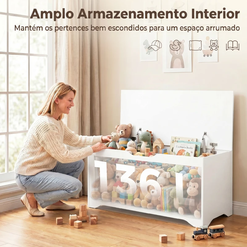 HOMCOM Banco-Baú com Tampa Elevável Design Elegante sem Puxador 100 cm Branco