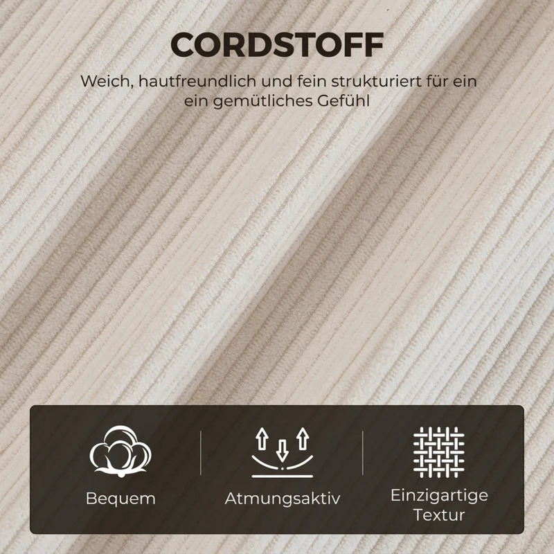 HOMCOM Sessel Ohrensessel mit Armlehnen, Cord-Optik Loungesessel mit Lendenkissen, Hoher Rückenlehne Beige