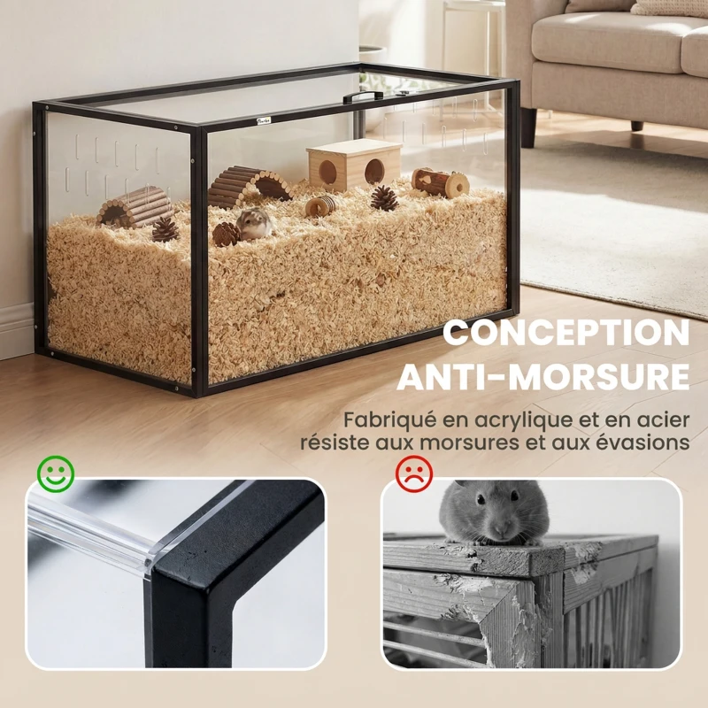 PawHut Cage pour Hamster Habitat Rongeurs Transparent de Vue Panoramique 360° Anti-Mordillage 105x51x51cm Noir