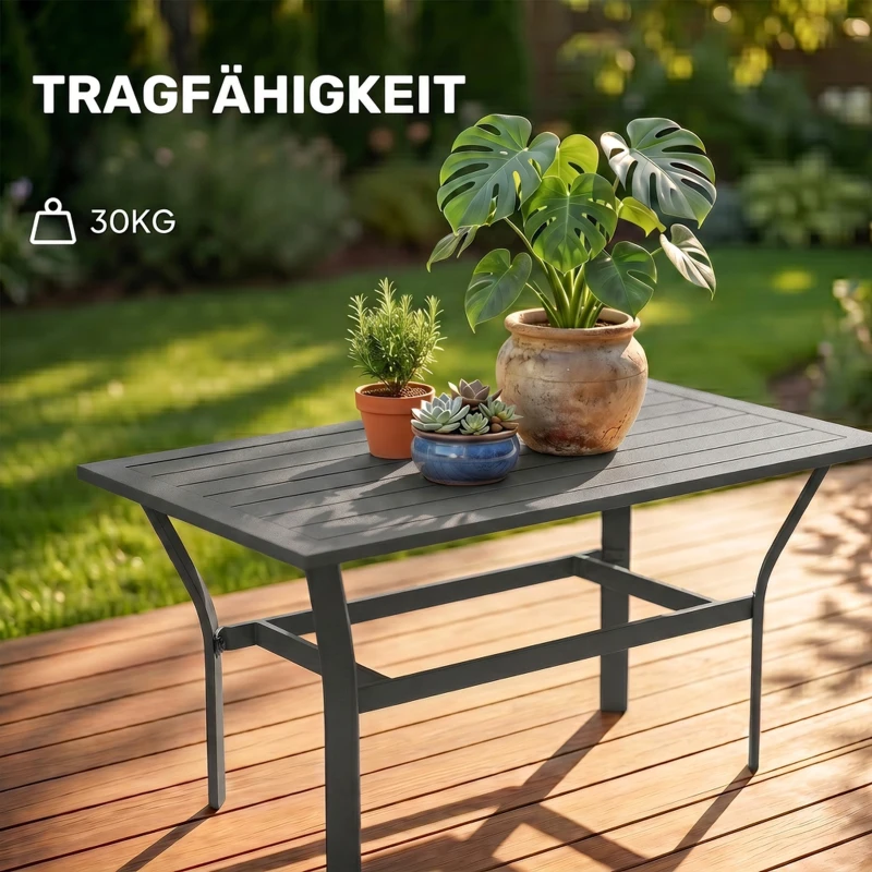 Outsunny Balkontafel Metaal met Lamellenontwerp Weerbestendig, Koffietafel, Tuintafel 91,5 x 55 x 45 cm Donkergrijs