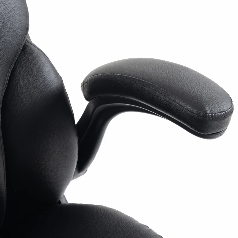 HOMCOM Office Chair, 180kg Heavy Duty PU Leather Computer Desk Chair with Flip-Up Armrests, Wide Seat, Spring Cushion, Black
