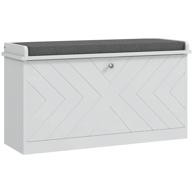 HOMCOM Banc à chaussures avec tiroir rabattable, coussin d'assise et étagère réglable, 80 x 26 x 48 cm, blanc