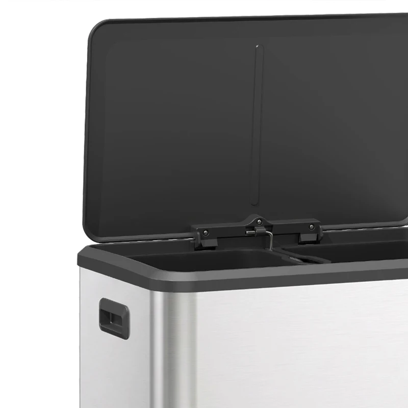 HOMCOM Poubelle à Double Compartiment 2 x 30L, Poubelle de Cuisine en Acier Inoxydable, Couvercle à Fermeture Douce, Argent