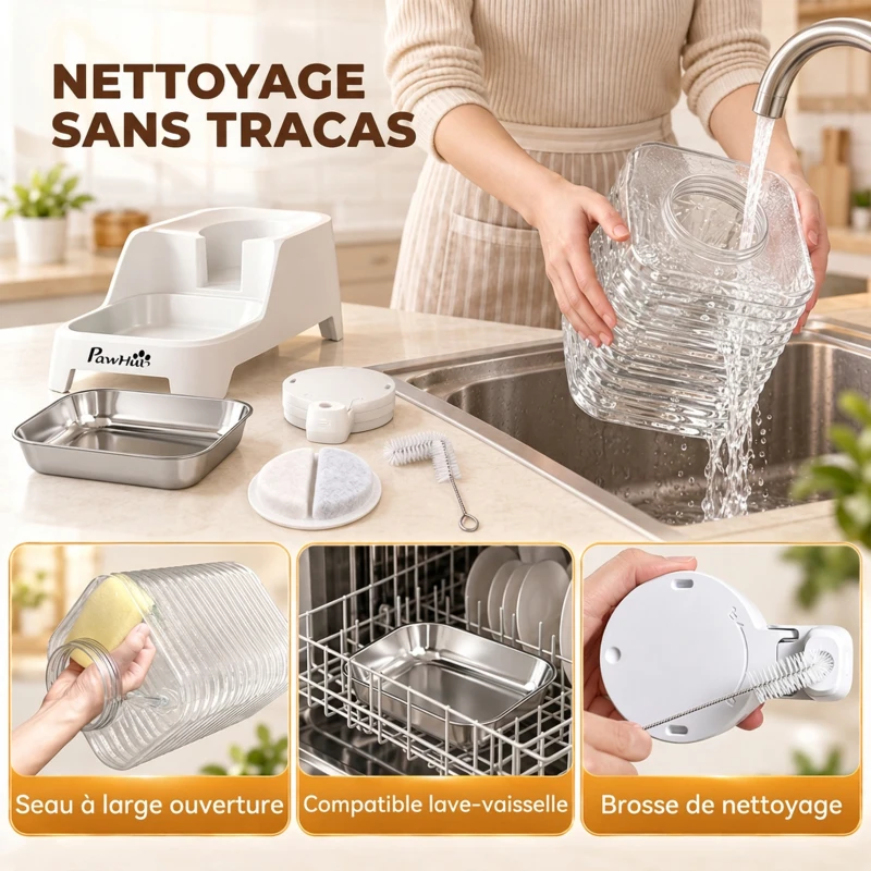 PawHut Distributeur d'Eau Automatique pour Chiens et Chats 8L Robinet Breveté Bol Acier Inox sans BPA 19,3x32,8x43,4cm Blanc