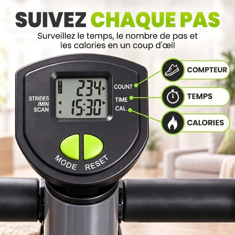 HOMCOM Stepper avec guidon stepper fitness appartement écran LCD résistance réglable acier gris vert noir