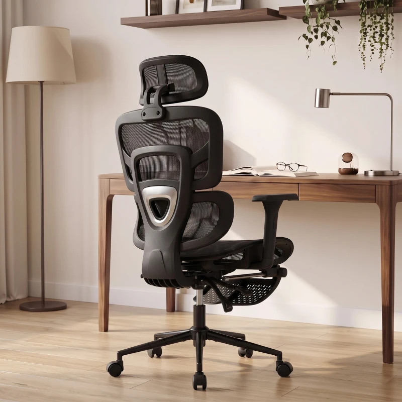 HOMCOM Sedia Ufficio Ergonomica Reclinabile Con Poggiapiedi E Supporto Lombare Nero