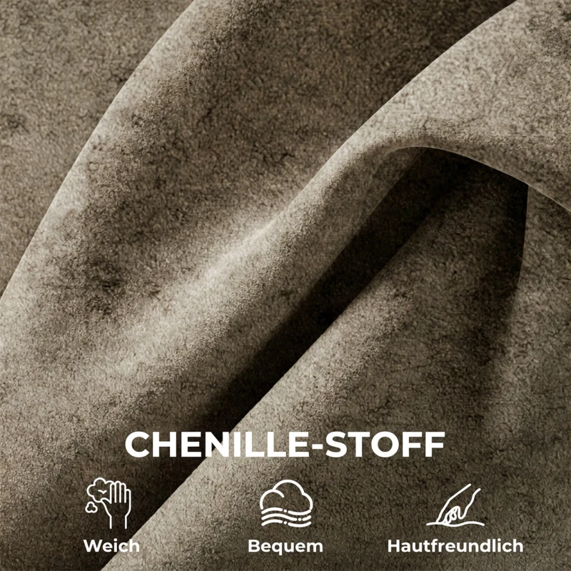 HOMCOM Akzentstuhl, Chenille-Polstersessel mit Massivholzrahmen und Beinen, Hellbraun