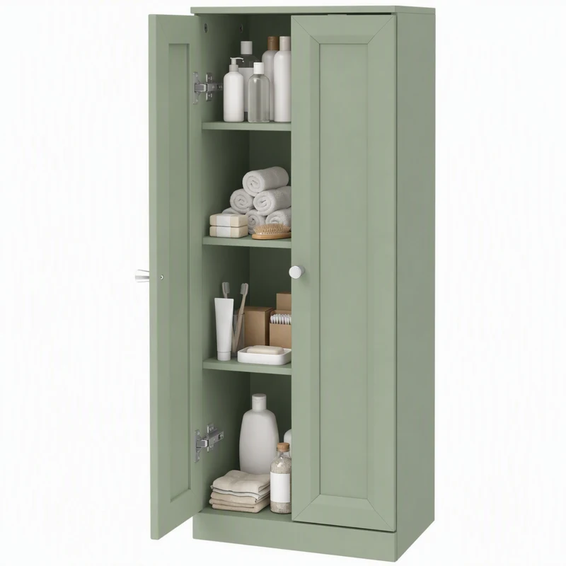 HOMCOM Narrow Bathroom Cabinet, Slim Storage Cabinet with 2 Doors & 4 Tiers, Freestanding Narrow Cupboard