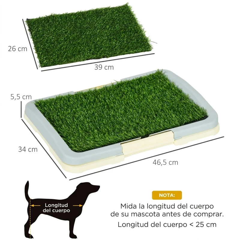 PawHut Arenero para Perros con Césped Artificial Rejilla y Bandeja para Entrenamiento de Cachorros 46,5x34x5,5 cm Multicolor
