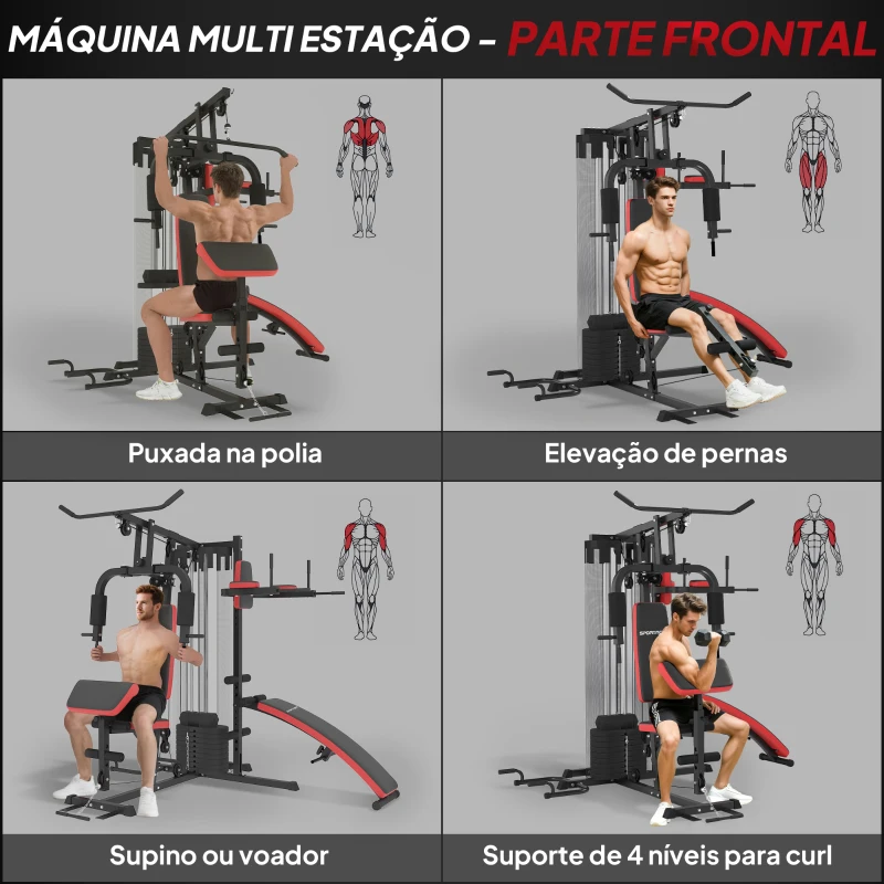 SPORTNOW Máquina Multi Estação Ajustável Multi Estação de Musculação com Placas de Peso de 45 kg 225x175x200 cm Preto