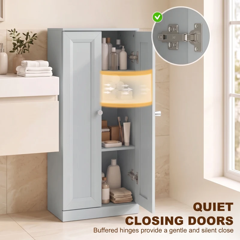 HOMCOM Narrow Bathroom Cabinet, Slim Storage Cabinet with 2 Doors & 4 Tiers, Freestanding Narrow Cupboard