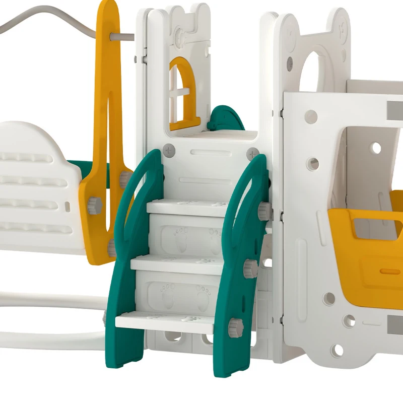 AIYAPLAY Ensemble Toboggan et Balançoire 7 en 1 pour Enfants, Aire de Jeux Intérieure, Thème Voiture, pour 1-4 Ans, Blanc
