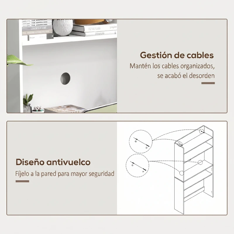 HOMCOM Escritorio de ordenador con estantes de almacenamiento panel abatible y 2 ruedas para dormitorio sala de estar 80x69x153 cm