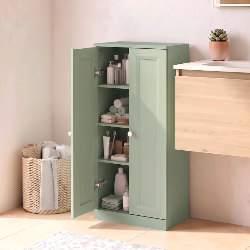 HOMCOM Narrow Bathroom Cabinet, Slim Storage Cabinet with 2 Doors & 4 Tiers, Freestanding Narrow Cupboard