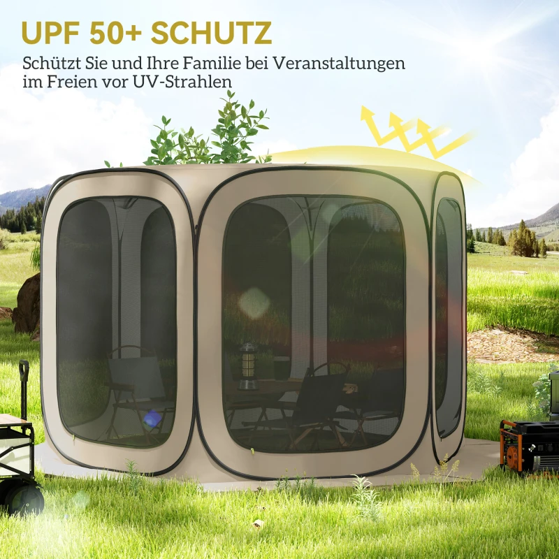 Outsunny Pop-up Campingtent, Draagbaar, UPF50+ Bescherming, Mesh-Zijden, Staaldraad, Khaki
