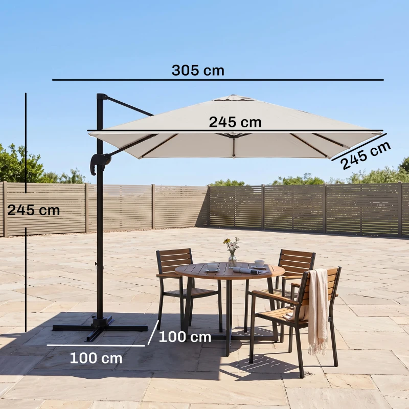 Outsunny Ombrellone da Giardino con Angolazione Regolabile su 5 Livelli e a 360°, 2.5x2.5 m, color Crema