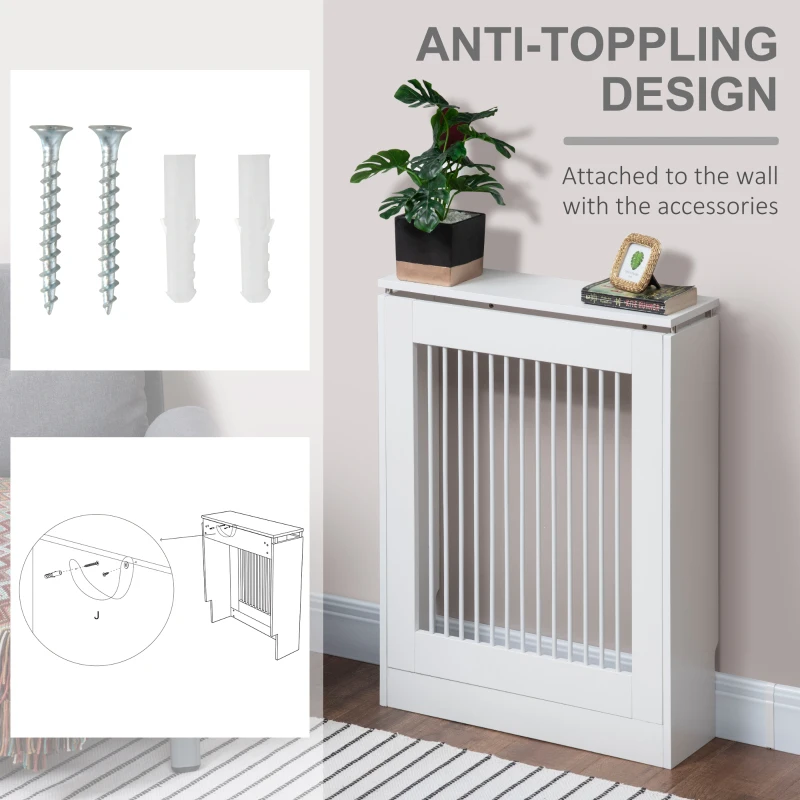 HOMCOM Radiator Cover Vertical Slatted Grille Heater Cover Top Shelf MDF Steel for Heat Circulation 60 x 18 x 84 cm White