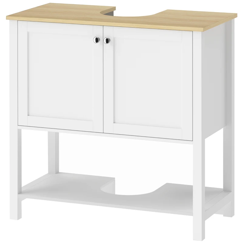 HOMCOM Corp sub lavoar, mobilier modern de baie cu 2 uși, poliță deschisă, decupaj în U, 80 x 40 x 80 cm, alb