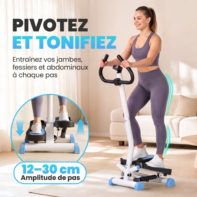 HOMCOM Stepper avec guidon stepper fitness appartement écran LCD résistance réglable exercise hanches jambes lombes pour maison acier blanc bleu noir