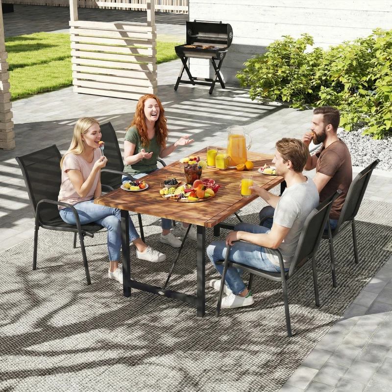 Outsunny Lot de 4 Chaises de Jardin Extérieures, Chaise de Salle à Manger Empilables avec Accoudoirs et Dossier Haut, Noir