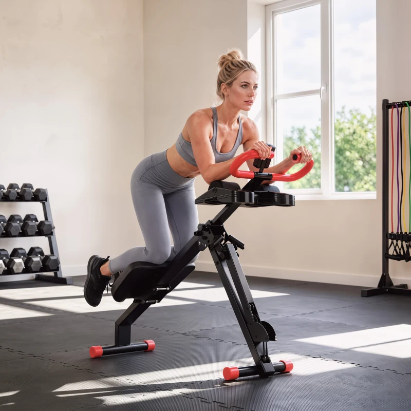 SPORTNOW Máquina de Remo Plegable 2 en 1 Entrenador Cintura Resistencia Ajustable Pantalla LCD Asiento Acolchado Carga 120 kg